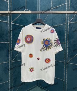 xinxinbuy Мужская дизайнерская футболка 23ss Paris Face узор вышивка с коротким рукавом хлопок женские черный белый синий серый XS-XL
