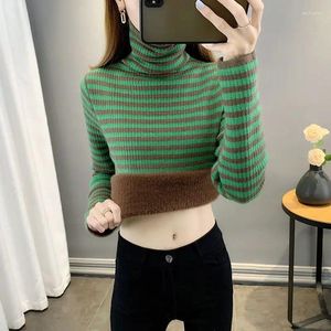 Kvinnors tröjor Autumn Winter Stripes Wool Women and Pullovers Long Sleeve Turtleneck Warn Women Pullover Kinted Tops Jumper Clothhe