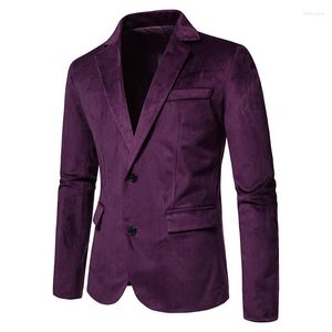 Men's Suits Mens Purple Velvet Blazer Notched Lapel Velour Suit Jacket Two Button Tuxedo Jackets Men Wedding Groom Party Dinner Clothing XXL