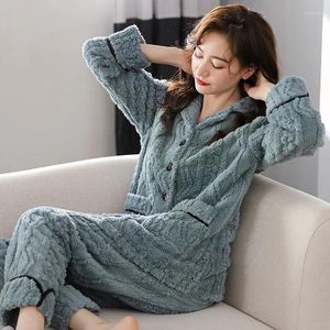 Women's Sleepwear Winter Coral Fleece Pajamas Autumn And Thickened Warm Flannel Large Home Fur Set