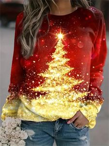 Kadın Sweaters Noel Serisi Kadınlar Sonbahar ve Kış Gündelik Moda Baskılı Uzun Kollu Yuvarlak Boyun Külte Büyük Boyu Sweatshirt 231108