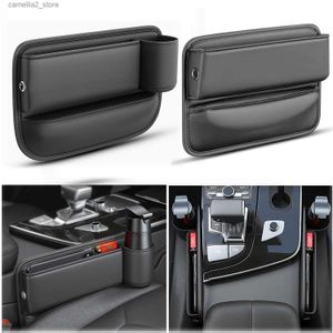 Car Organizer Pu Leather Car Seat Gap Organizer Auto Console Side Storage Box with Cup Holder Seat Crevice Storage Box for Cellphones Q231109