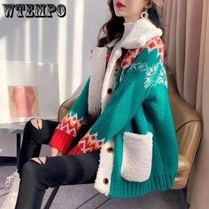 Women's Sweaters WTEMPO Women Long Sleeve Fleece Lined Sweaters Christmas Knitted Cardigan Thickened Autumn Winter Loose Plush Lined Knitted Coat 231108