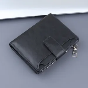 Wallets PU Leather Plain Short Men Wallet Vertical Style Trifold Purse Driving License Holder Ticket Clip Zipper Card