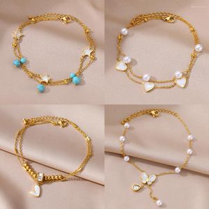 2024Anklets Stainless Steel For Women Gold Plated Chain Anklet Leg Ankle Bracelet Summer Beach Jewelry Accessory