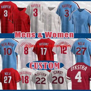 Camisas de beisebol 3 Bryce Lenny Harper Dykstra Jersey J.T. Realmuto Nick Castellanos Kyle Schwarber Rhys Hosk