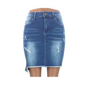 Mulheres saia jeans rasgado buraco borlas alta elástica meados de cintura jeans na altura do joelho saias a linha casual feminino frete grátis