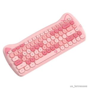 キーボードキーボードワイヤレスキーボードとマウスセットコンピューターゲームガールかわいいピンク猫Bluetooth 84キーキーボードマウスコンボR231109