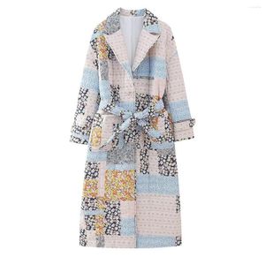 Frauen Jacken Patchwork Floral Gedruckt Lange Stepp Jacke Frauen Mit Blet Herbst Winter Warme Mäntel Weibliche Chic Straße