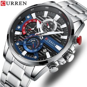 Wristwatches CURREN Sports Casual Quartz with Chronograph Fashion Stainless Steel Mens Watch Auto Date Clock Male 231109