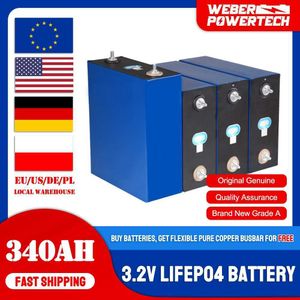 4PCS Grand New Grade A 3.2V 340Ah LiFePO4 Cell Lithium Iron Phosphate Rechargeable Battery with QR Code 12V 24V 36V Solar System