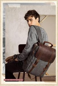 Рюкзак в стиле ретро, мужская парусиновая повседневная сумка, большая вместимость, дорожные рюкзаки для ноутбука, кожаный военный школьный рюкзак Mochila