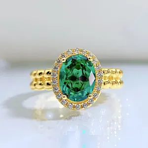 Cluster Rings Spring Qiaoer 925 Sterling Silver Oval Cut 2ct Emerald High Carbon Diamond Gemstone Wedding Engagement Vintage Ring Fine