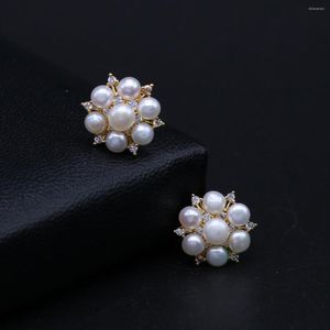 Stud Earrings Trendy Natural Freshwater Pearl Gold Plated Flower Cluster Earring For Women Party Wedding Jewelry Gifts