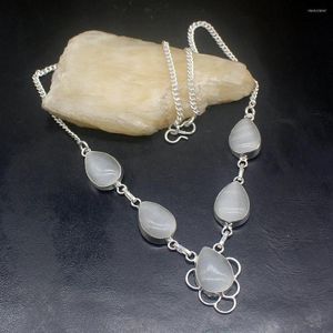 Chains Gemstonefactory Jewelry Big Promotion Unique 925 Silver Natural Teardrop Charm White Jade Women Chain Necklace 46cm 202301467