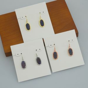 Dangle & Chandelier Hook Stone Real 18K Gold Plated Colorful Blue Druse Dangles Earrings Jewelries Letter Gift With free dust bag