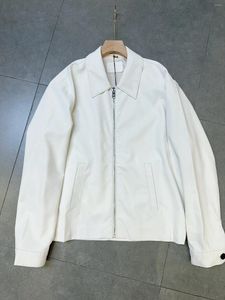 Men's Jackets 23 Years White Napa Sheep Leather Zipper Jacket Imitation Sheepskin Fabric Soft And Smooth