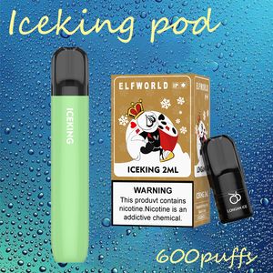 Elfworld Iceking 600 Puffs 10flavors 380mAh 0%2%5%2ML E-sıvı Taşınabilir Boyutu Pürüzsüz Yüzey Tasarımı İngiltere Yeni Başlayanlar İçin Son Takım İçin Üretilen Vape Tekrarsız Vape Vape Elf Kit Bar