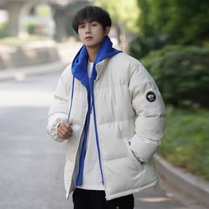 Men's Down Parkas Winter Jacket Heated Patchwork Hooded Cotton Padded Coat Color Contrast Korean Fashion Hoodie Windproof 231108