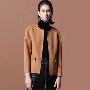 Women's Wool & Blends Fashion Jacket Coat Simple Short Woolen Female Winter Round Neck Long Sleeve Outerwear CoatWomen's