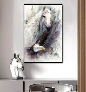 Horse Eagle Animal Canvas Måla svartvitt konst Väggkonst Bilder för vardagsrum sovrum modern hemdekoration Unframed6298659