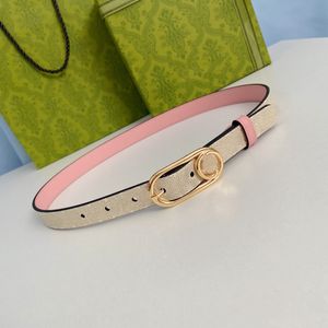 Designer fashion belt for ladies thin belt with a gold-toned oval buckle with mini Round Interlocking pink genuine leather 20mm with box