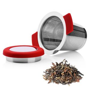 Cestino per infusore per tè riutilizzabile in acciaio inossidabile Colino per tè a maglia fine con manici Coperchio Filtri per tè e caffè per utensili per caffè sfusi in foglie di tè Q700