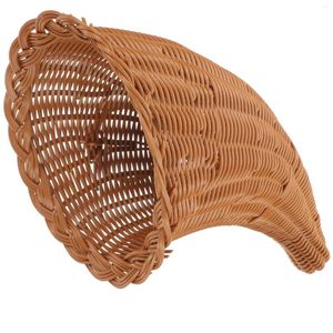 Garden Decorations Woven Storage Basket Horn Shape Fruit Bread Snack Holder