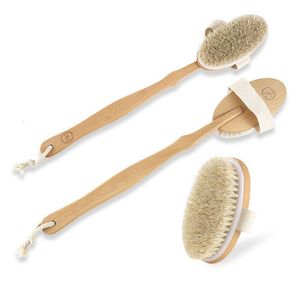 Bath Tools Acessórios Bristes naturais Pincel de chuveiro de lavagem traseira com alça de madeira longa destacável Ferramenta de limpeza de massagem corporal de pele seca 230408