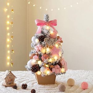 Fiori decorativi Mini albero di Natale Natale da tavolo artificiale per decorazioni natalizie Fiore di ciliegio rosa