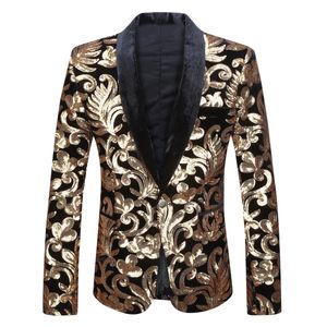 Herren Anzüge Blazer Pailletten Samt Serie Männer Schal Revers Blazer Designs Schwarz Gold Blumen Anzug Jacke DJ Club Sänger Kleidung 231109