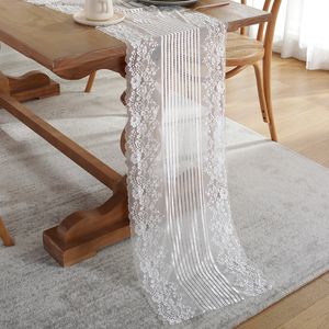 Table Runner 1 French Romantic Lace Table Runner White Black Table Cover Wedding Decoration Chair Belt for Banquet Baptist Table Cloth Runner 230408