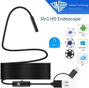 5M Borescope 6 LED Endoscope Camere Indike Inspection for iPhone Android IOS 3-in-1 هاتف محمول منظار الكمبيوتر نوع C Connector Tube Car Car Carn