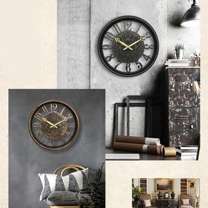 Zegary ścienne Vintage Clock Mute salon sypialnia w stylu retro w stylu domowym biuro dekoracje dzwonek wiszący ornament kwarcowy zegarek