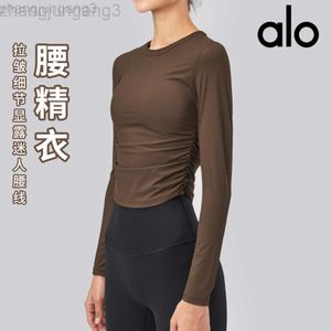Desginer Aloo Yoga Topsスーツ長袖のプリーツスリムフィットスポーツトップクイック乾燥通気性のあるフィットネススレッドTシャツ