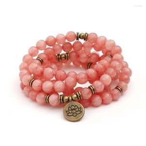 Strand moda feminina natural mashan pedra melancia contas vermelhas pulseira 108 mala mão corda chakra yoga cura atacado