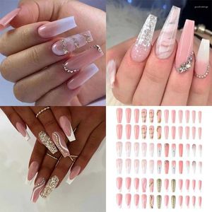 Falsas unhas dicas de unhas francês diy imprensa em wearable falso t-forma comprimento médio cabeça quadrada