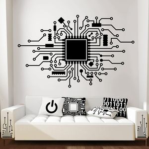Duvar Çıkartmaları Devre Board Teknolojisi Bilgisayar Duvar Kağıdı CPU IT Dijital Müzik Yapımcı Hacker Oyunu Duvar Kağıdı Yatak Odası Vinil Dekorasyonu 230410