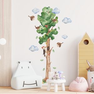 Wall Stickers Cartoon Height Measurement Fairy Tree Bird Cloud Wall Sticker Vinyl Kindergarten Watercolor Wall Decal Children's Room Home Decoration 230410