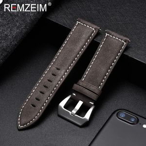 Titta på band Remzeim Vintage Brown Leather Strap 18mm 20mm 22mm 24mm för män Kvinnor Byte Watchband Watches Armband Solid Buckle 231110