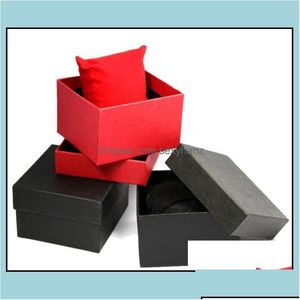 Titta på lådor Fall tillbehör Klockor Fashion Black Red Paper Square fodral med kudde smycken Display Box Storage Ship Deliver DHA5O