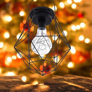 Night Lights Bedroom Table Lamp Iron Rhombus Cage Warm Light Small Switch Control For Christmas Wedding Reading Learning