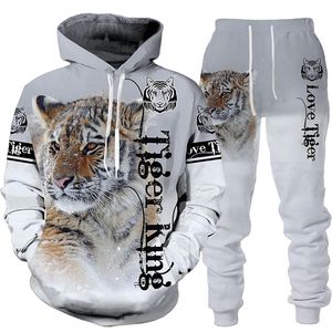 Uomo e donna 3D stampato Tiger Abbigliamento casual Lupo Moda Felpa con cappuccio e pantaloni Tuta da allenamento 007