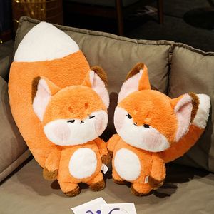 Симпатичный мягкий оранжевый белый большой хвост лиса плюшевые игрушки с чучелами животные каваи пуффиловые дуду кошачьи лиса кукол подушка творческие подарки для девочки