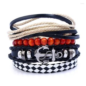 Bracelets de charme 4pc/Conjunto de couro de couro de moda de moda à mão Viking Ancor