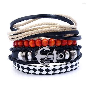 Braccialetti con ciondoli 4 pezzi/set di pelle intrecciata a mano moda nave vichinga ancoraggio uomo hip hop punk accessori gioielli fai da te