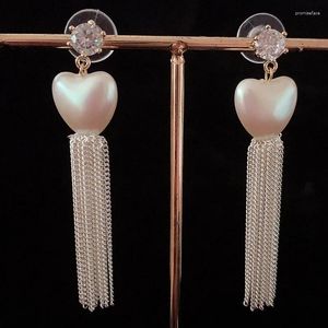 Stud Earrings Long Love Tassel Mabei Pearl Heart Exaggerated Light Luxury