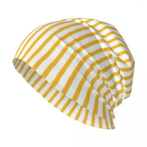 Berets Thin Vertical Yellow And White Pinstriped Pattern Knit Hat Rave In The Cap Female Men's