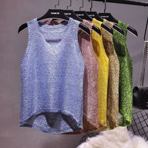 Camisoles Tanks Damen Top Damenmode Koreanisches Tank Top Herzförmiges Top Sexy Hohl Vorne Offen Pailletten Gestrickt Kondom Gürtel Tank Top 230410