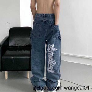 Kvinnors jeans y2k kvinnor koreanska mode streetwear casual tter tryck rak bred g byxor baggy denim byxor män låg stigande jeans kläder 0410h23